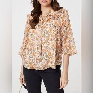 WOMEN'S STELLA MORGAN FLORAL FRILL 3/4 SLEEVE BLOUSE - SIZE US 4 (UK 8)